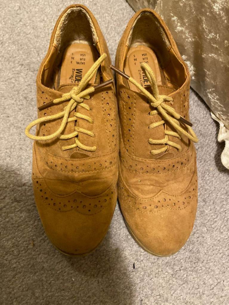 Tanned Faux Suede-Effect Brogues - Size 3 (Wide Fit)