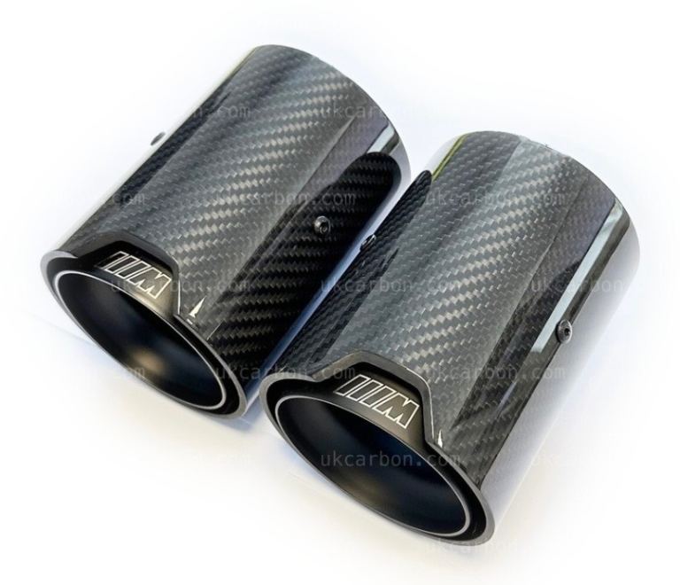 2 x BMW M2/M3/M4/M5 M Performance Style Carbon Fibre Exhaust Tips Black Gloss 