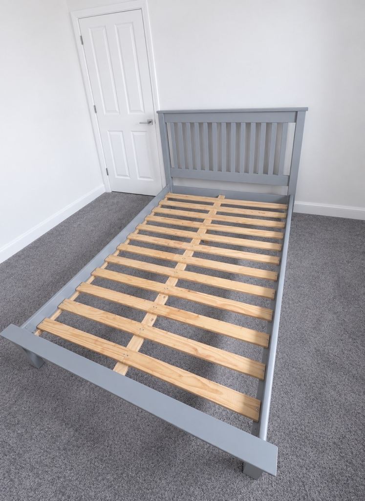 Grey Small Double Bed Frame with Slats – Good Condition