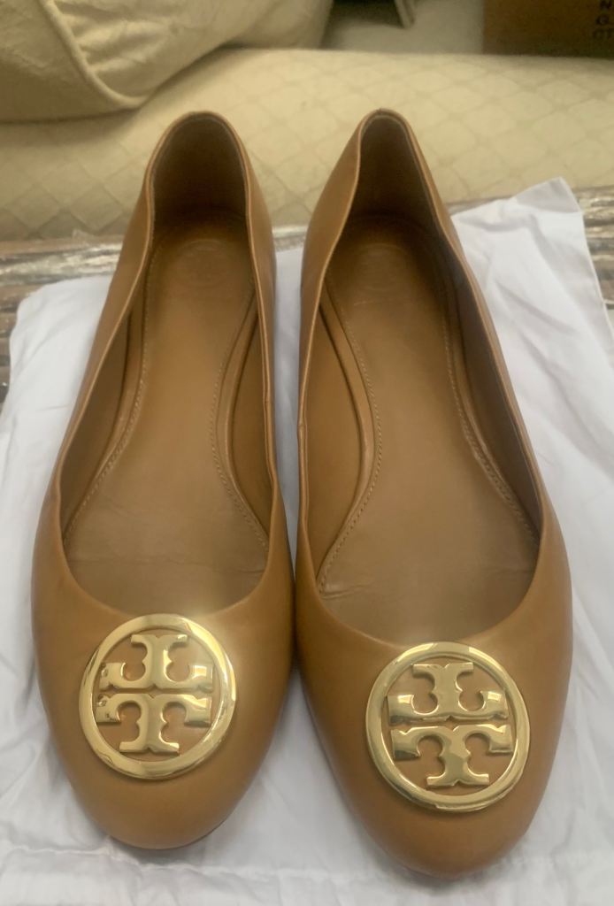 Tory Burch ‘Signature’ Ballerina Flats Shoes💗 Caramel/Tan Leather💗 Size UK 6/US 8.5