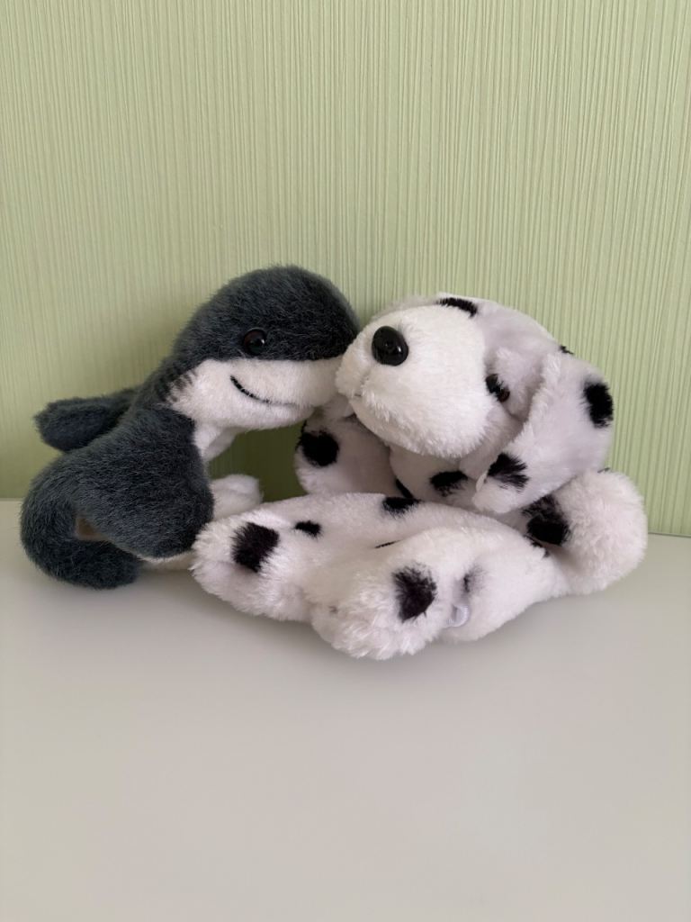 Cute dolphin and dog hand puppets