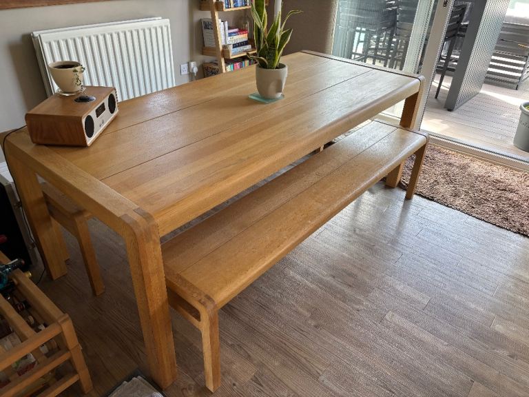 Habitat Solid Oak Dining Table with Matching Benches - £495 ONO