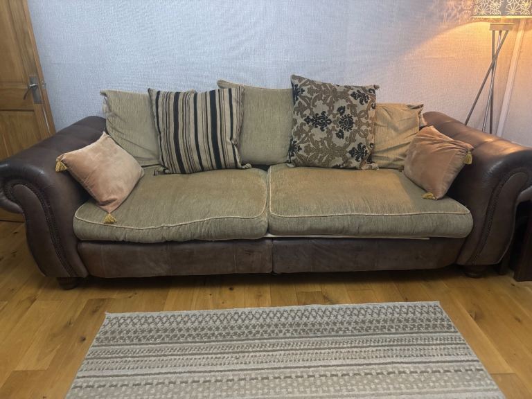 Barker and Stonehouse 3 + 2 + puffe leather and fabric chesterfield style FREE 