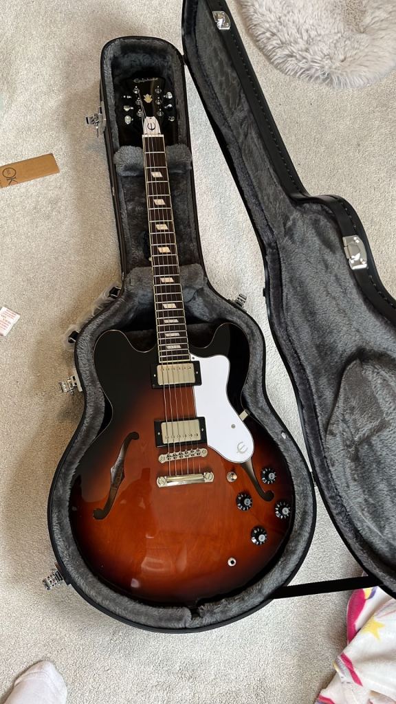Epiphone Riviera Bonehead Semi-Hollow Electric Guitar with Hard Case – Good Condition