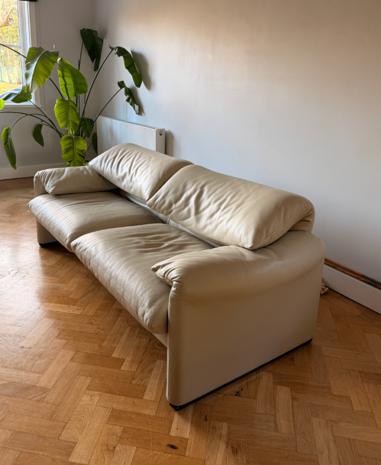 Cassina Maralunga 2 seater sofa in off-white leather 