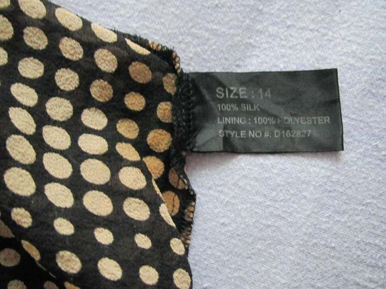 Classic, button up, brown spot, silk dress with matching fabric belt 63” (161cm) by Liena