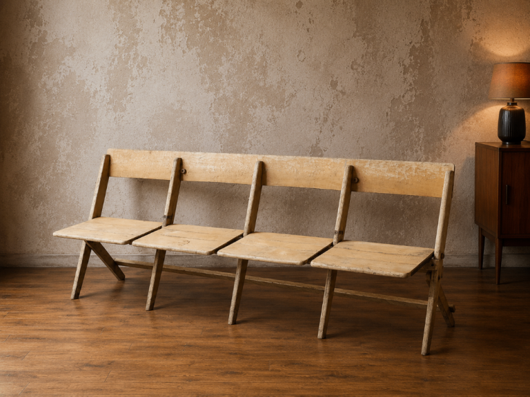 Rare Vintage Folding Chapel / Church Bench Seating – Primitive Rustic Four Seater 🚚