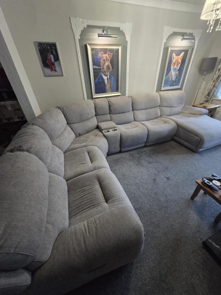 Grey Fabric Corner Chaise Power Sofa