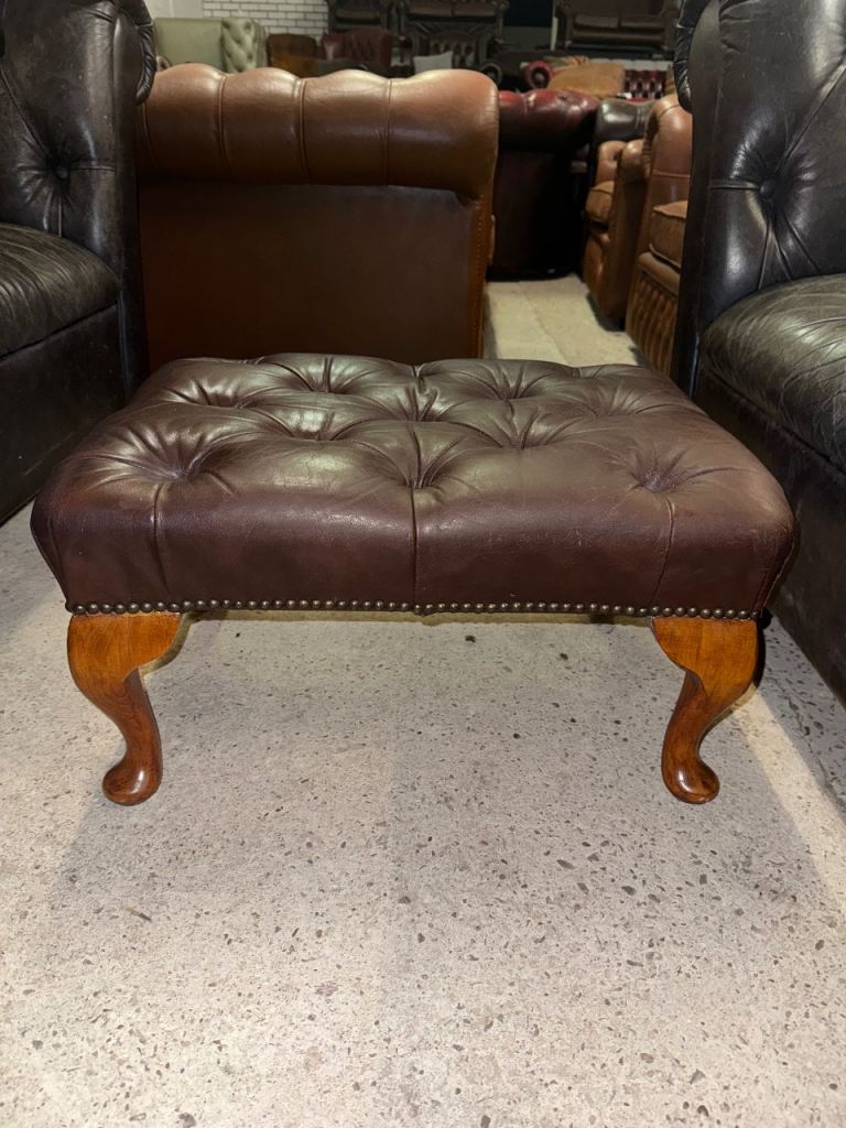 Chesterfield brown real leather footstool