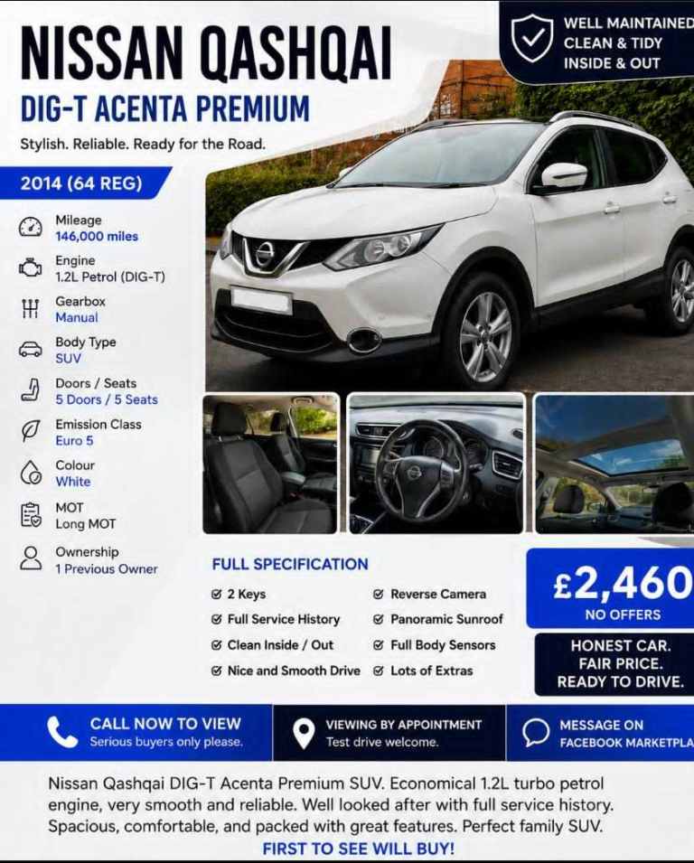 Nissan Qashqai DIG-T Acenta Premium (2014) - White, Good Condition