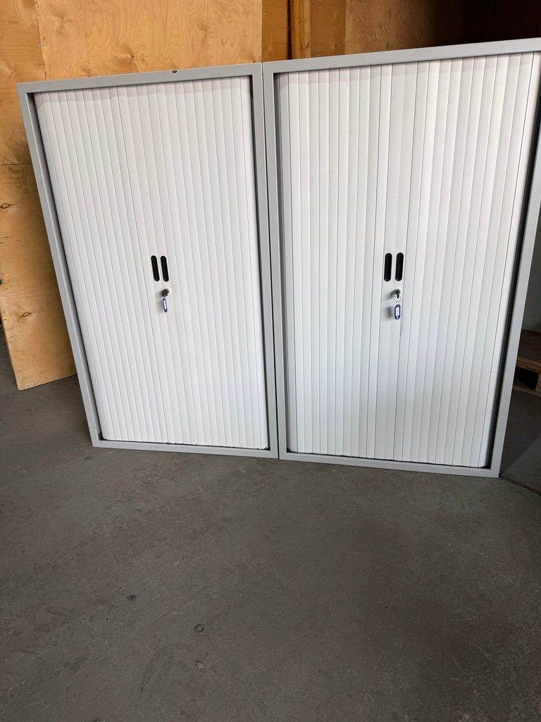 2 x Tambour Office Garage Metal Storage Cabinets/Filing Office Cupboard/key