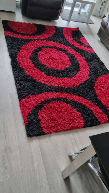 Big Soft Carpet Abstract Red and Black
