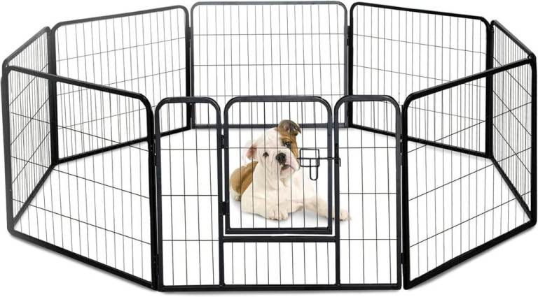FurDreams Adjustable 8-Panel Metal Dog Play Pen –Heavy Duty, Foldable & Portable