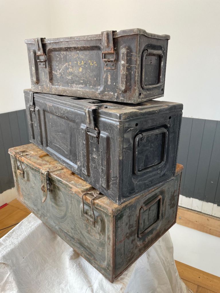 Set of 3 Vintage Metal Storage Boxes / Ammo Crates