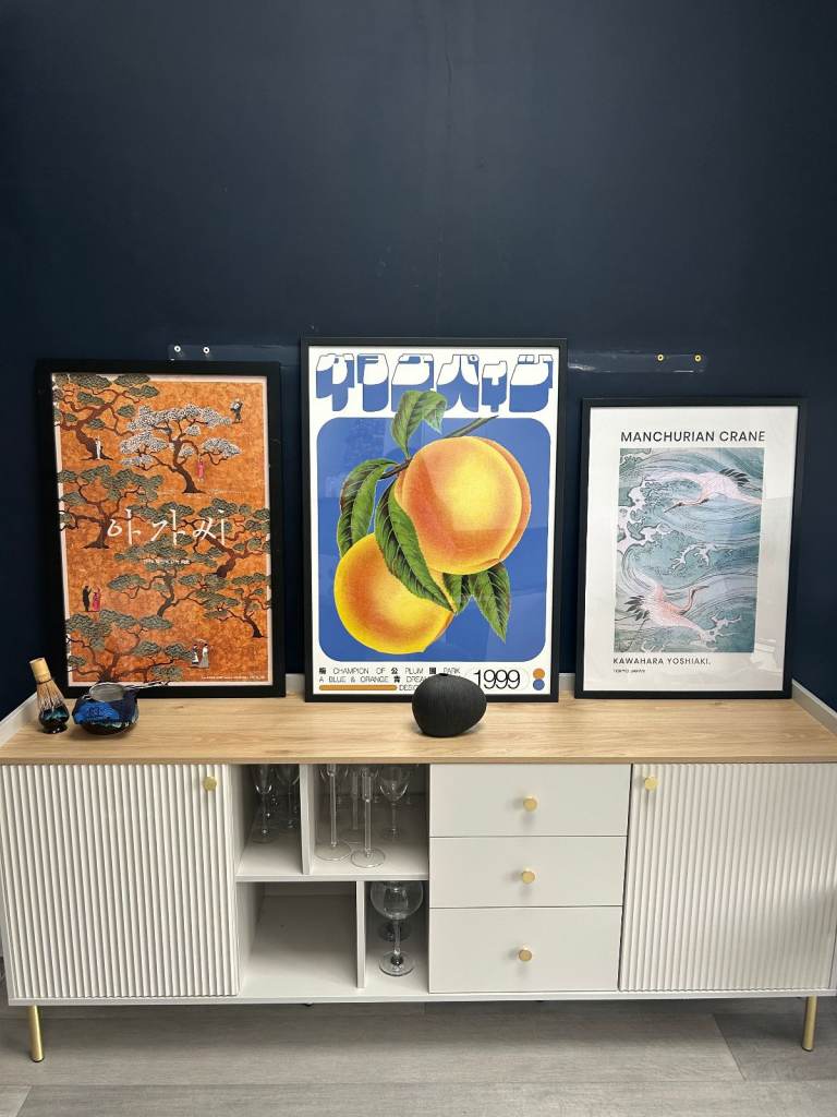 Curved taupe cabinet