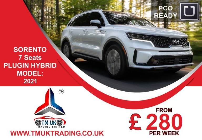 PCO CAR HIRE SORENTO 7 SEATS PLUGIN HYBRID 2021 **FROM ONLY £280 P/W** UBER READY FOR RENT