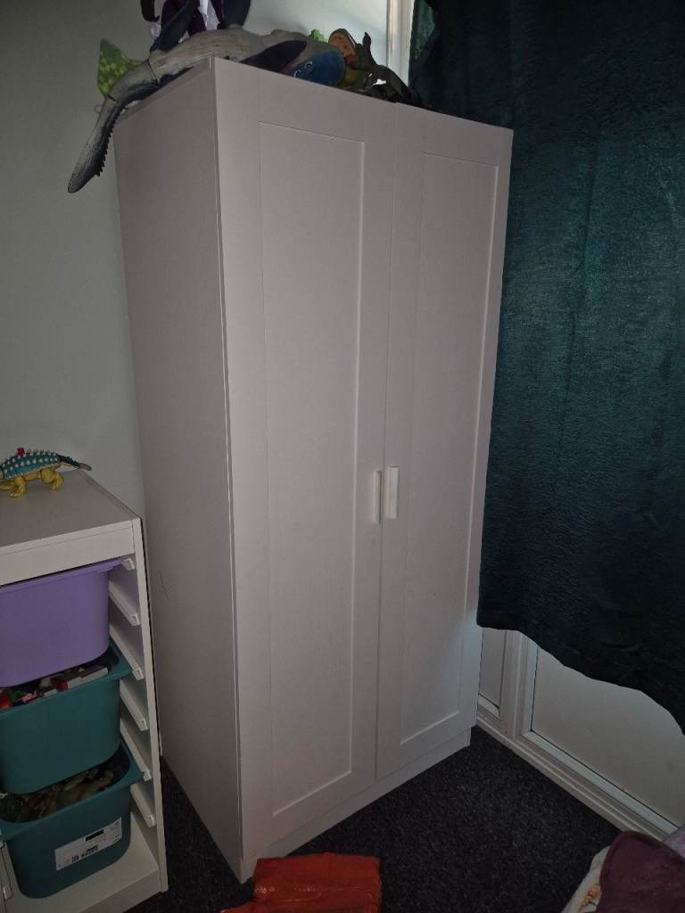 White Wood Two-Door Wardrobe - Good Condition