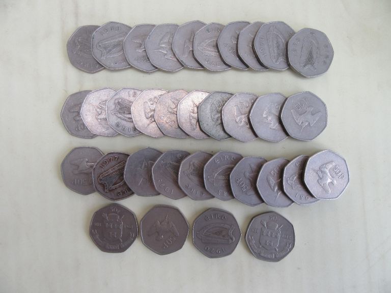 34 Irish Fifty Pence coins