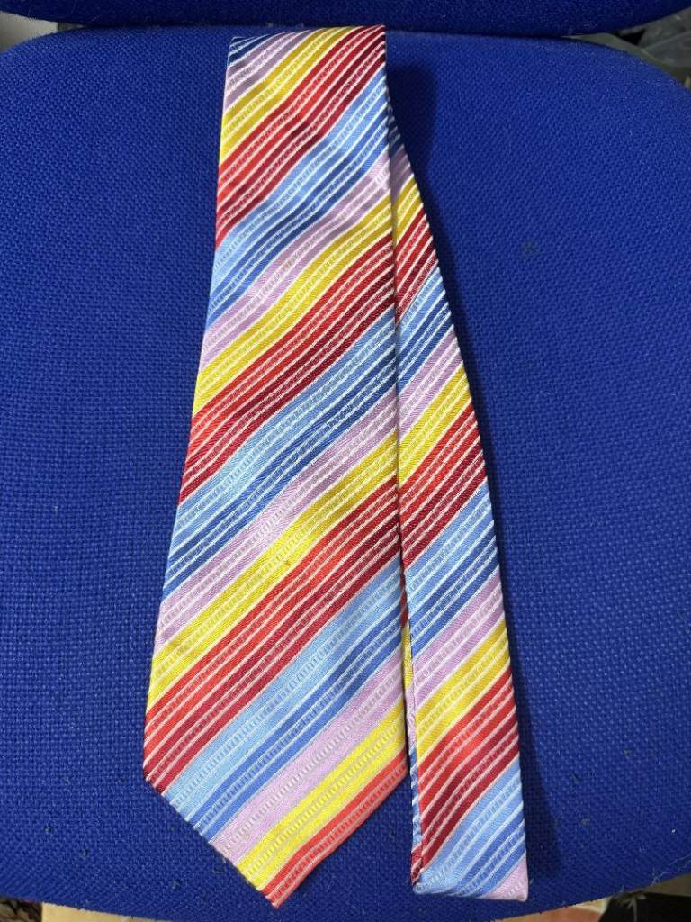 Giorgio Armani Silk Tie Mens Multi Stripe Rainbow Red Blue Yellow Luxury Italy