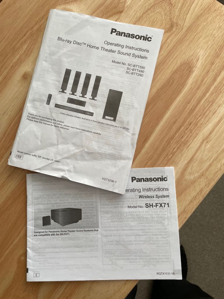 Blue-Ray DVD player with surround sound.