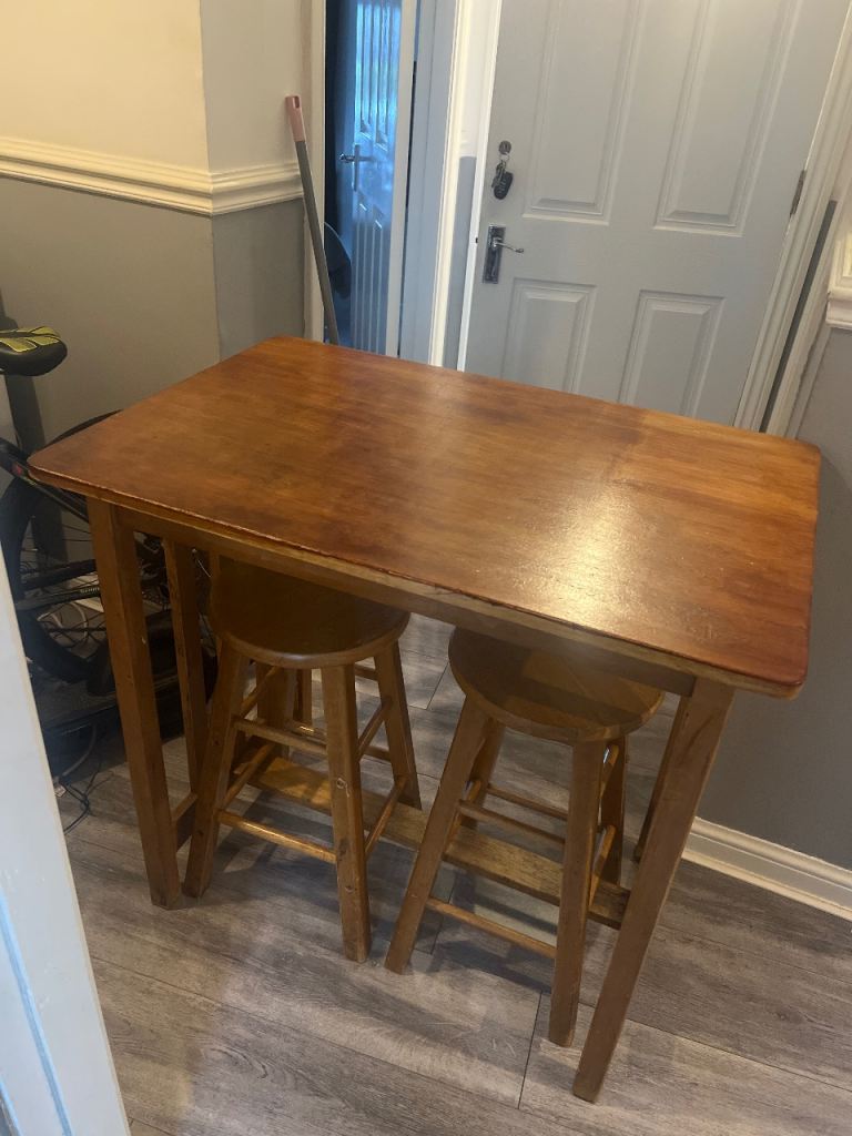 Solid Wood Breakfast Bar Table with Two Stools
