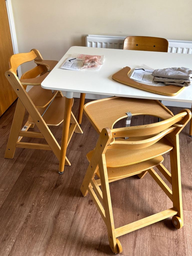 2 x Hauck Wooden Adjustable High Chairs