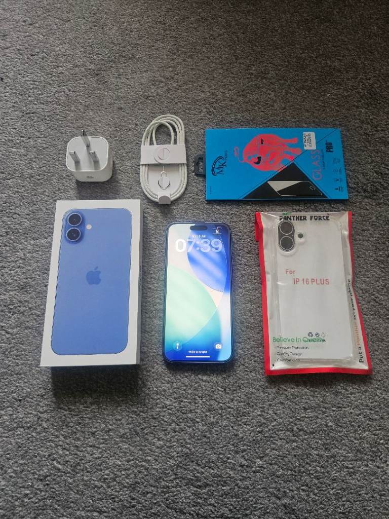 4 Month Old Iphone 16 Plus 5G Bundle 100% Batt 128GB Unlocked Warranty Blue I Phone 