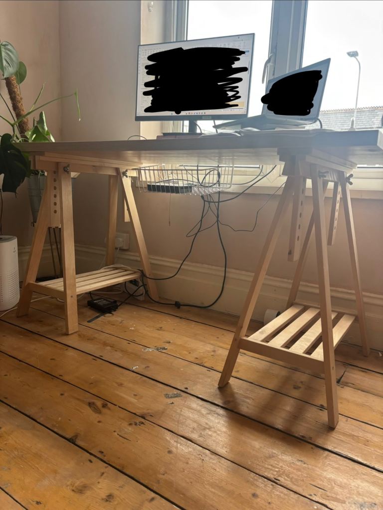 IKEA Trestle Desk with White check Top – Good Condition