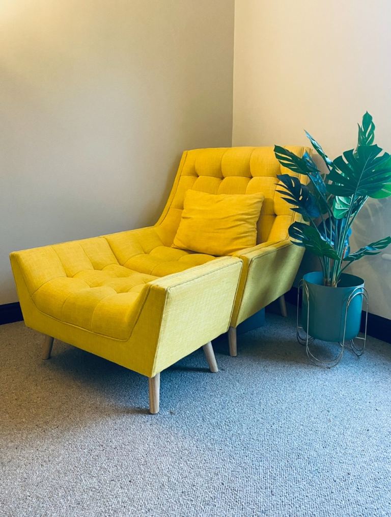 Yellow Accent Chair & Foot Stool