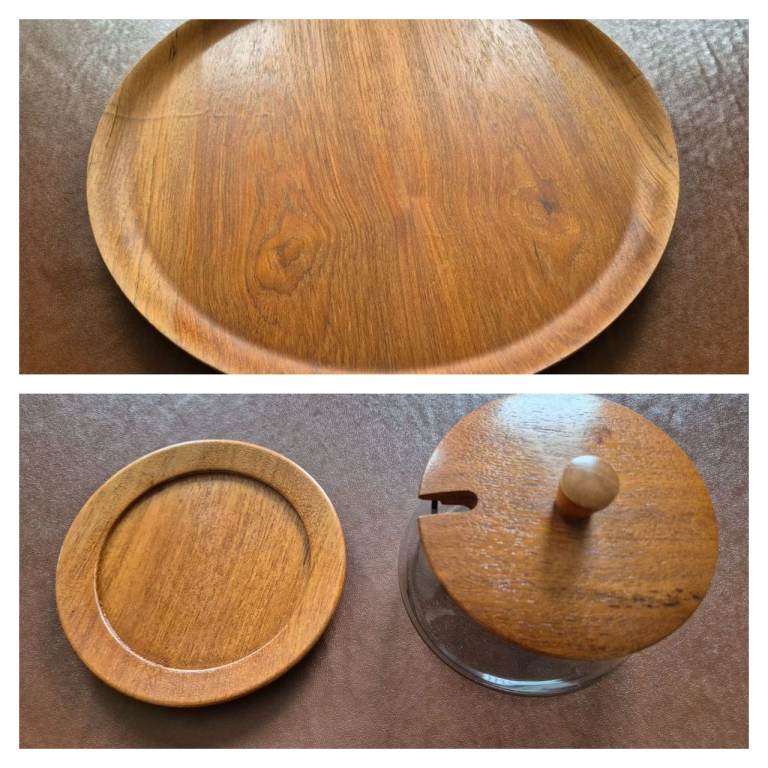 Rare Vintage Swedish Tray with Condiments Jar with Lid - Manuf Äkta Teak in excellent condition