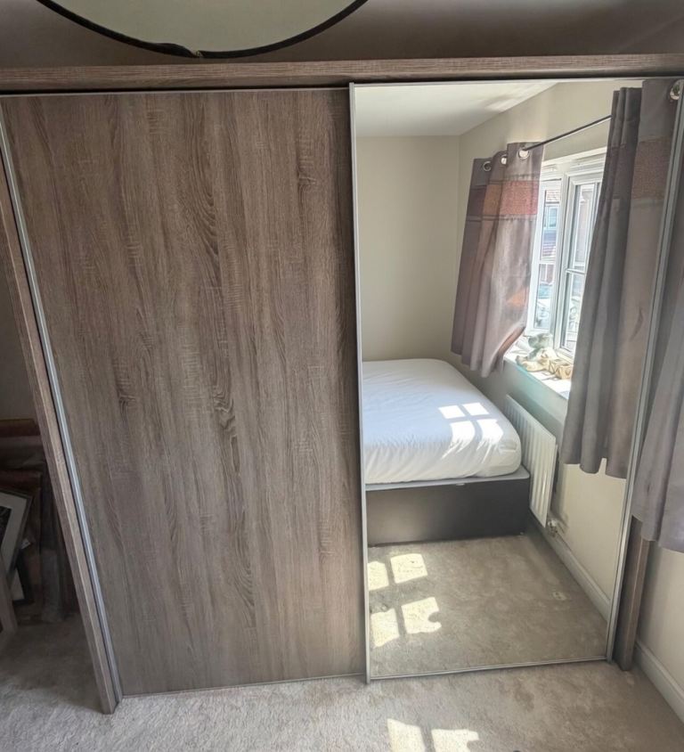 Oak Effect Sliding Wardrobe with Mirror Door
