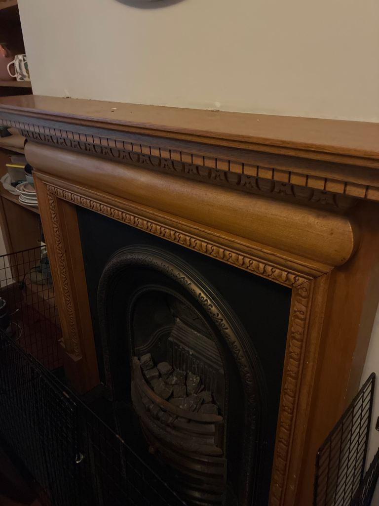 Reserved -Wooden Fireplace Surround with Cast Iron Insert – Good Condition