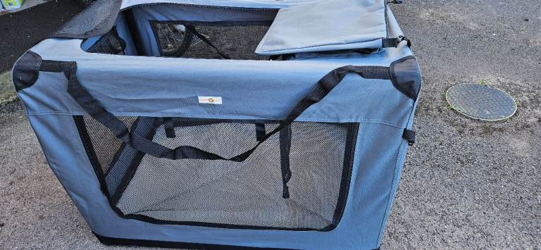 Cozy Pet Fabric Dog Crate in Grey Size 101cm Soft Sided Travel Crate Folding Transport Travel Cage 