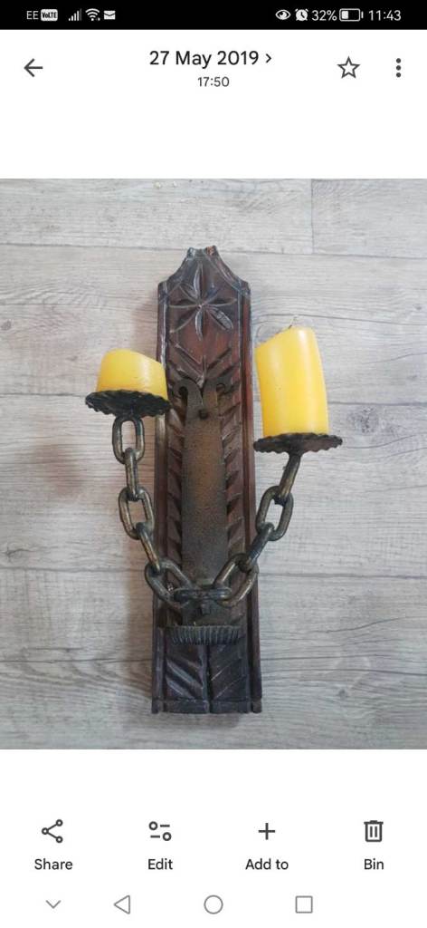 Wall mounted vintage wooden candle holder