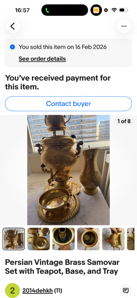 Persian Vintage Brass Samovar Set with Teapot, Base, and Tray