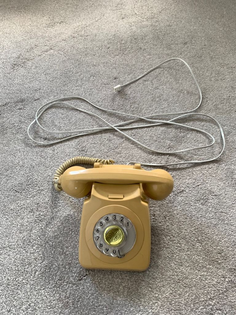 Retro Landline Telephone (mustard colour) wired Landline Vintage Corded Rotating Dial Phone  