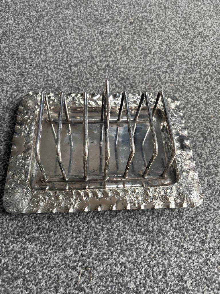 Vintage Silver Plated Toast Rack with Engraved Tray