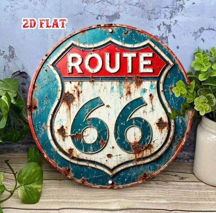 Metal Round 2D Sign - Route 66