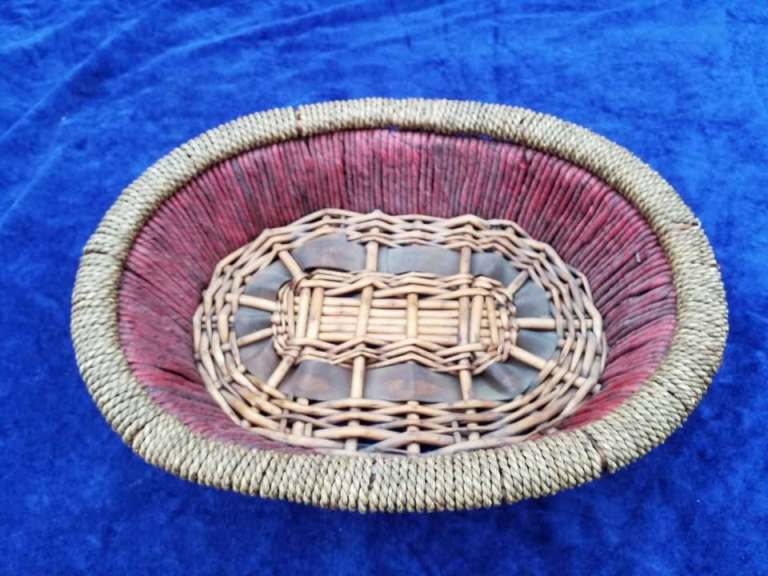 WICKER BASKET, OVAL, RED RIM, GIFT HAMPER, FLOWER ARRANGEMENT