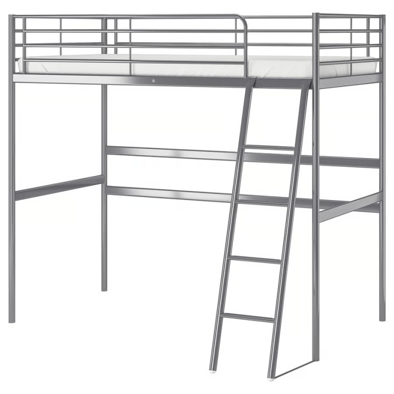 Ikea Svärta single silver loft bed frame - inc. mattress (cabin bed, bunkbed)