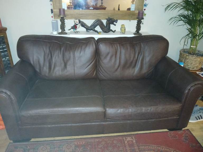 2 x M&S 3 seater sofas in dark brown leather
