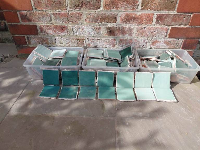 Green hand made tiles checkerboard