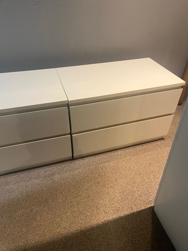 2 x white Ikea malm 2 drawers chest