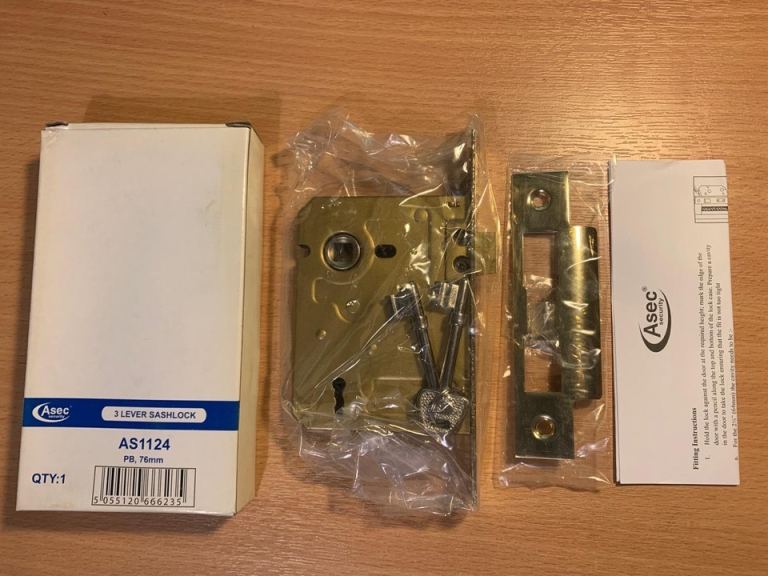 76mm 3 Lever Security Sashlock Polished Brass with Two Keys New more available