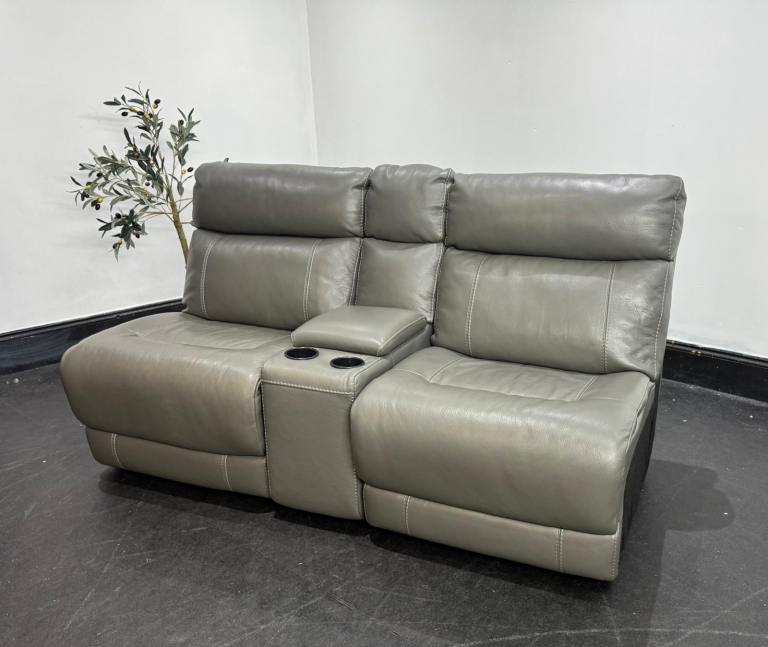 Mushroom Grey Fixed Back Armless 2 Seater Sofa With Drinks Holder  £95 Free Local Delivery