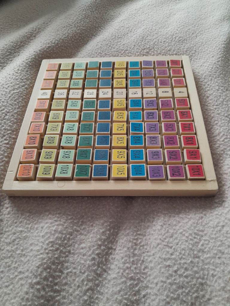 Wooden Mathematical square to help with learning Times Tables