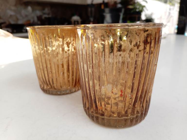 Luxurious Elegant Gold Mercury Crackle Effect Ribbed Glass Tea Light/Votive Candle Holders