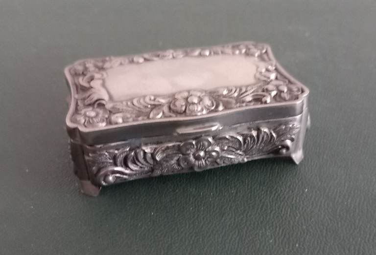 Small Silver Coloured Trinket Box with Blue Velvet Lining
