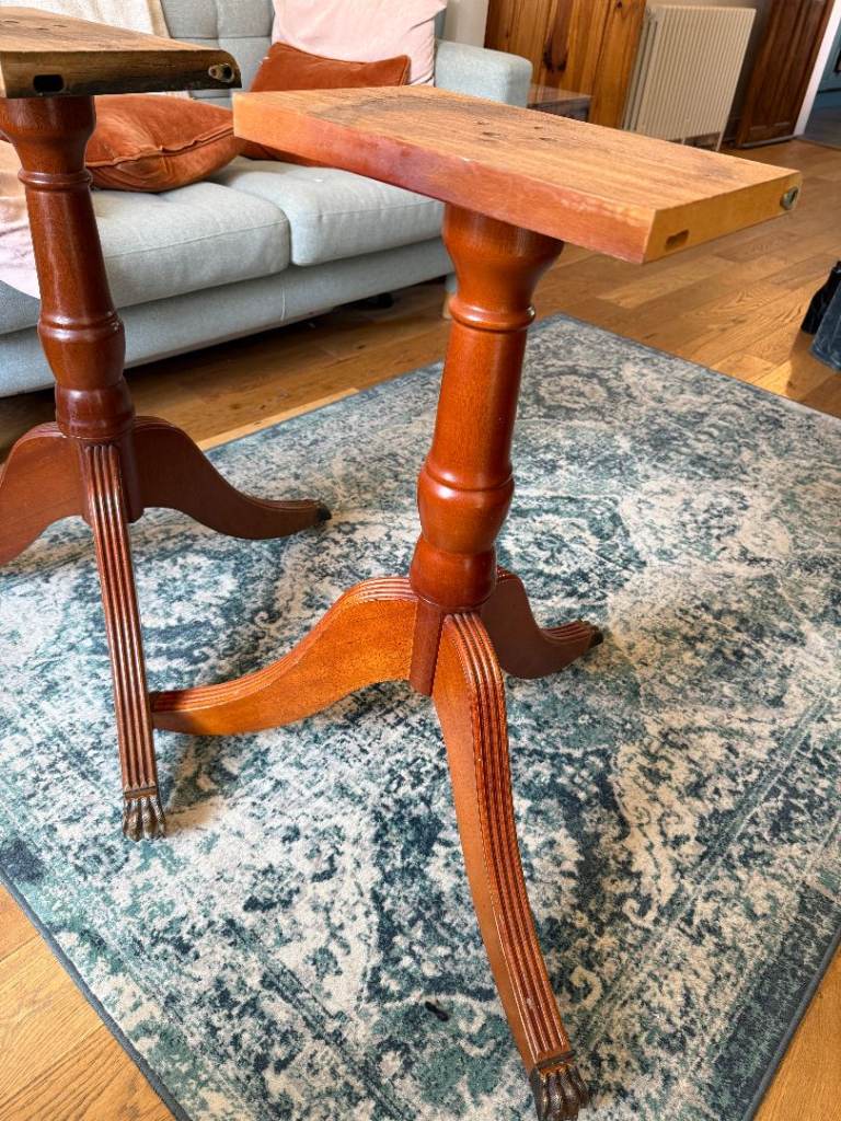 Vintage Georgian-Style Mahogany Torchère / Plant Stands – Tripod Pedestal Tables