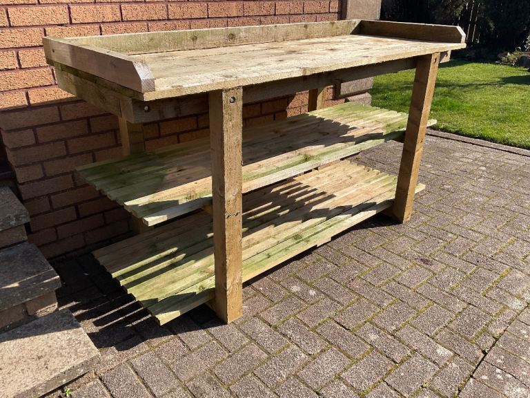 Large Wooden Garden Potting Work Table / Bench. Can Deliver + 4 Heavy Duty Castors + Extras 